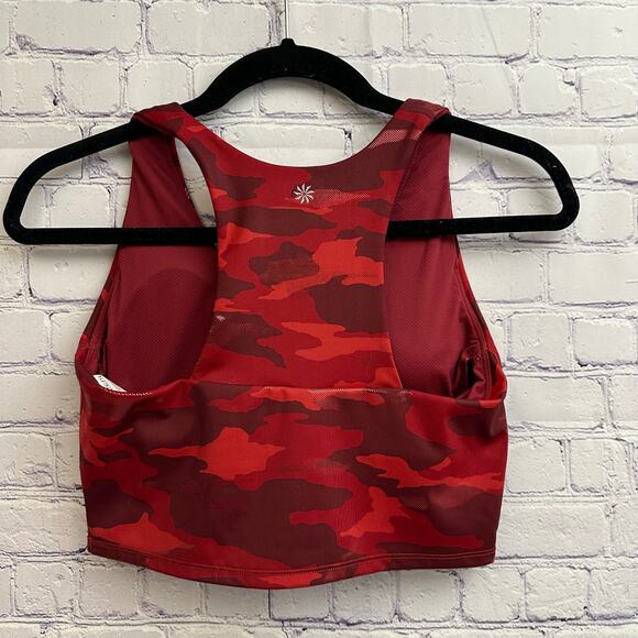 Athleta Ultimate Cropped Tank Top Red Metallic Camo Small Built in Bra Athletic - Picture 3 of 6
